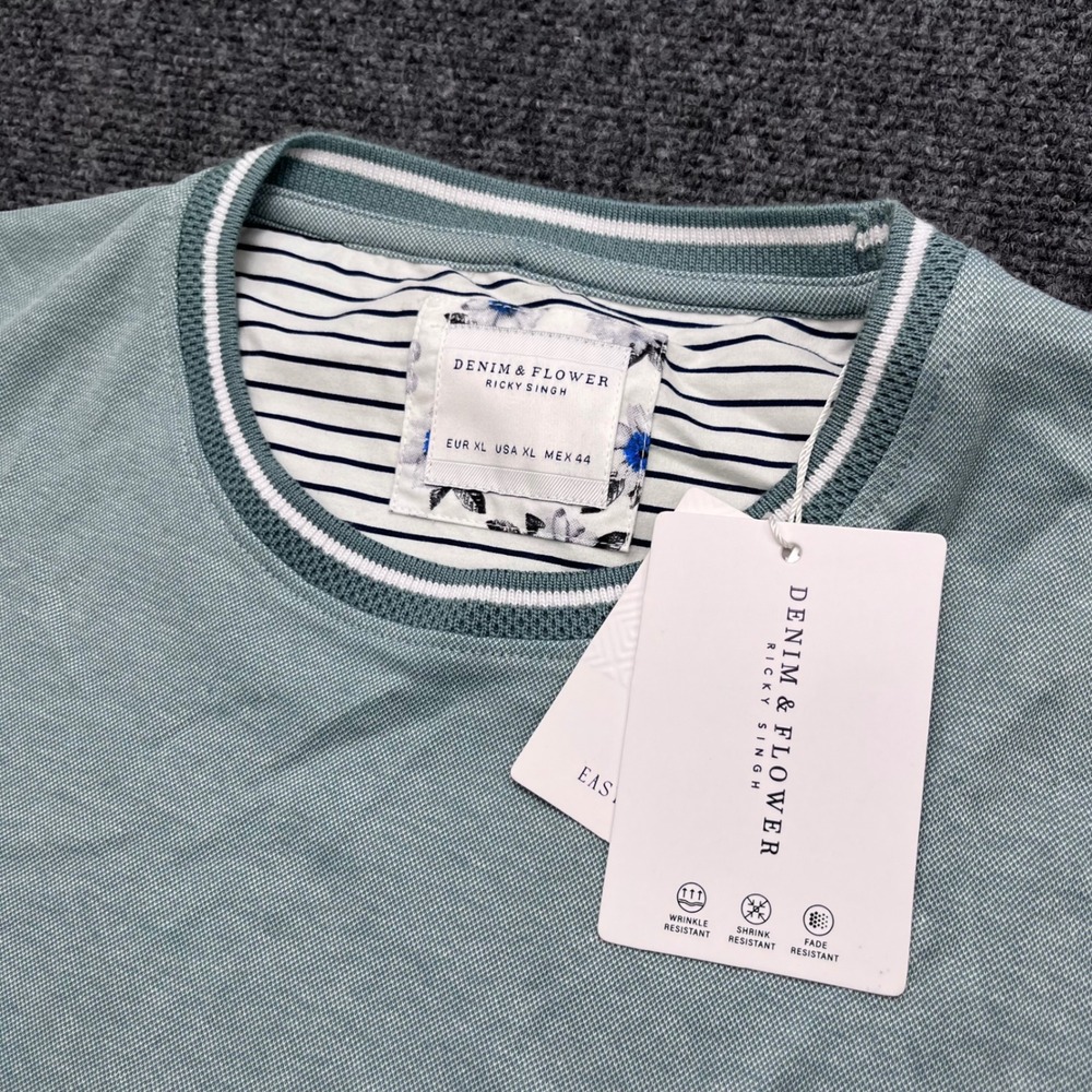 Denim & Flower Ricky Singh Ringer Crew Neck Sage Green T-Shirt